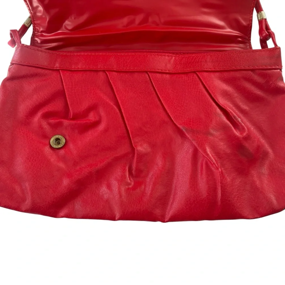 Vintage 80s bright red leather flap purse with bow detail